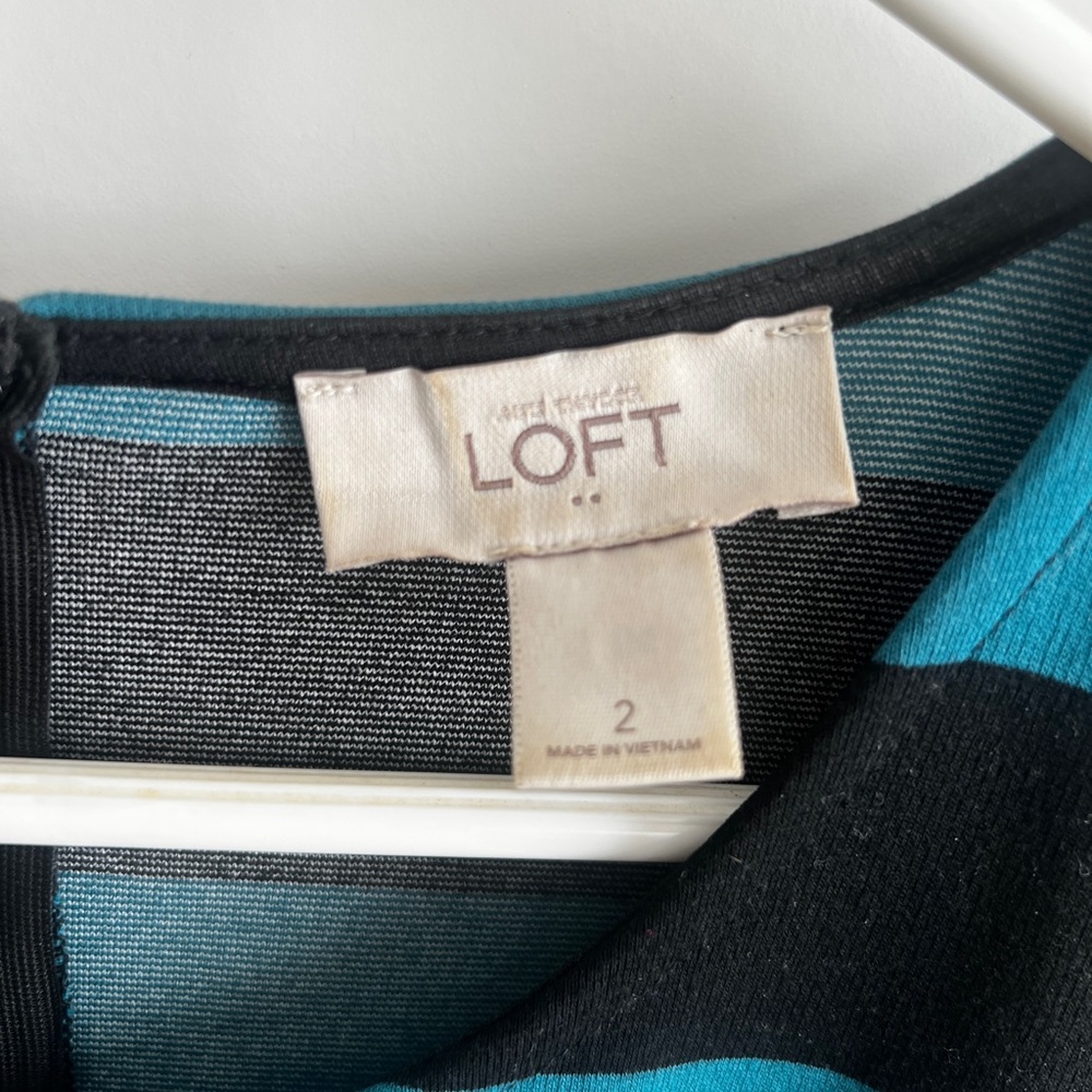 LOFT Teal and Black Striped Midi Dress - Picture 2 of 3